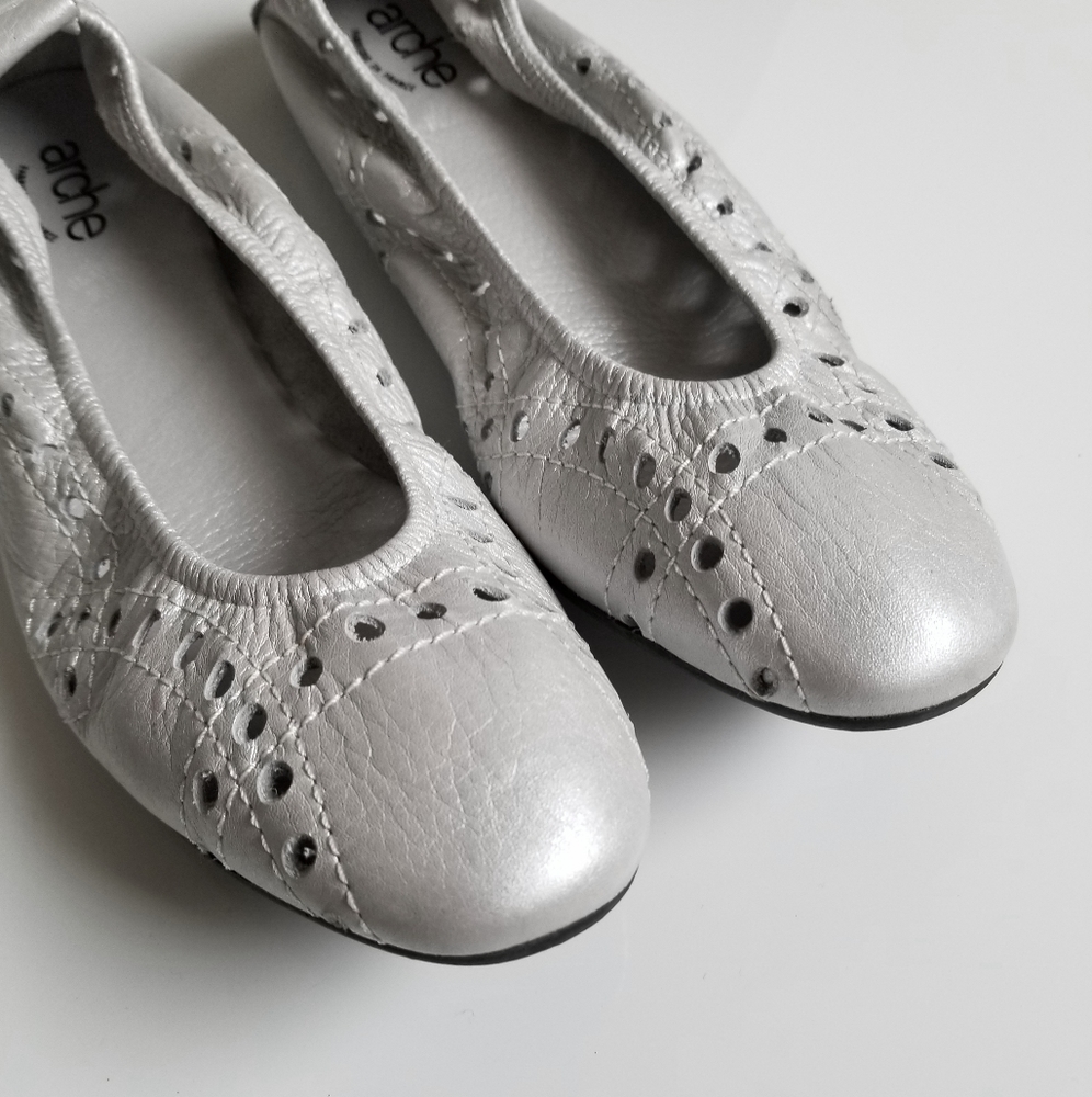 Arche Laser Cut Metallic Leather Flats